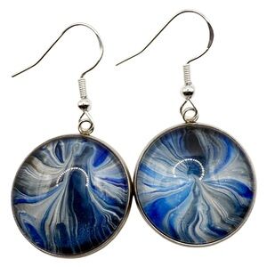 Blue and White Swirl Handmade Dangle Earrings